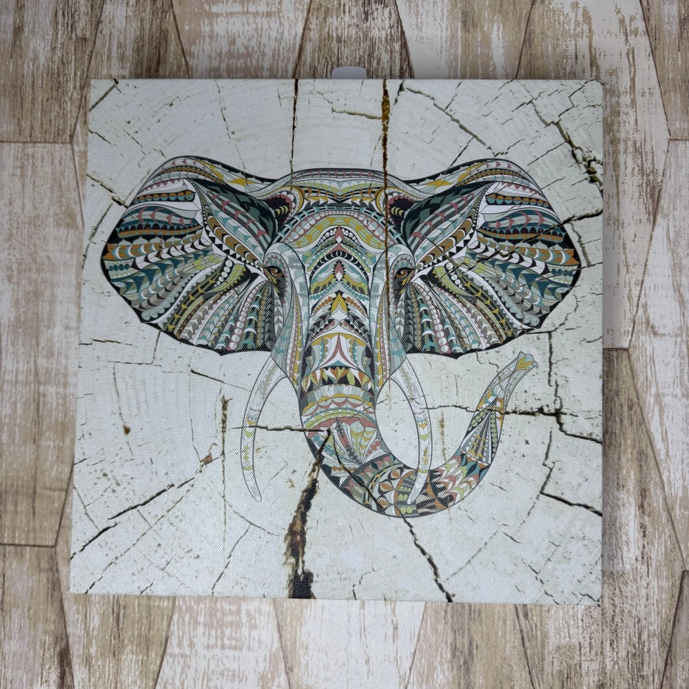 Retro Multicolor Tribal Elephant Wrapped Canvas Graphic Art Print Wall Decor